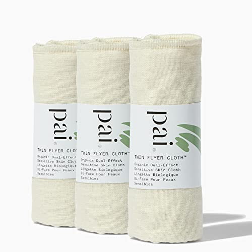 Pai Skincare | Organic Muslin Face Cloths for Gentle Cleansing and Exfoliation, Reusable Skin Cleansing Wipe for Sensitive Skin. Twin Flyer Extra Gentle, Pack of 3