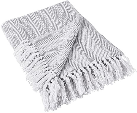 DII Überwurf mit Fischgratmuster für drinnen und draußen, 100% Baumwolle, Decke für Camping, Strände, Barbeque, jeden Tag – 127 x 152,4 cm, Chevron, Marineblau, grau, Herringbone Stripe