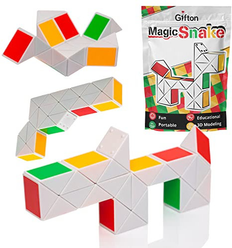 Gifton – Magic Snake Cube Puzzle Twisty Lineal – Modell 2020 – Geschenk für Jungen, Mädchen, Kinder, Erwachsene – Kinder Lernen, 3D Gehirn Teaser Spielzeug – Great Strumpffüller (1 Pack)