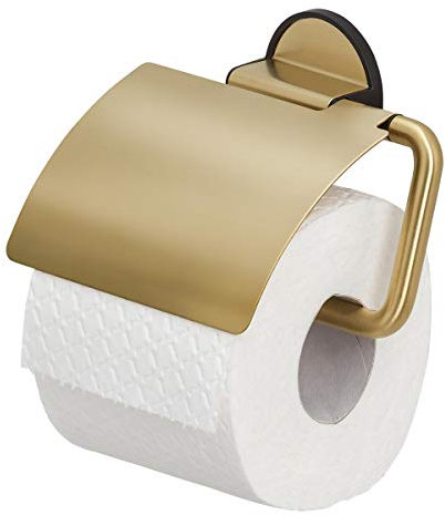 Tiger Tune, Porte-rouleau papier toilette avec rabat, Laiton brossé, Noir, 15 x 12,3 x 3,3 x 3,3 cm