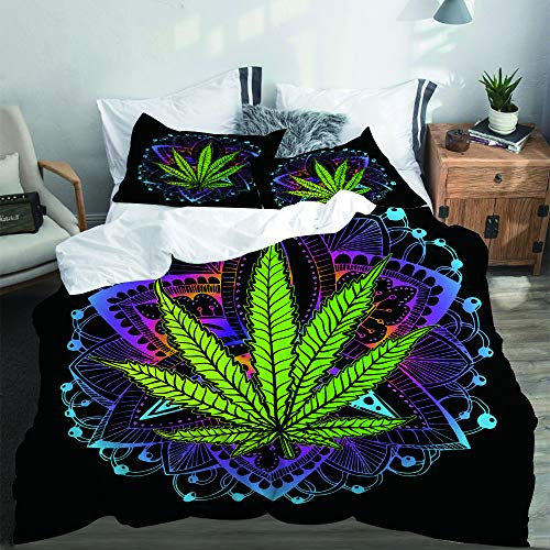 SUHETI Bettwäsche-Set, Mikrofaser,Hanfblatt, Marihuana, Kraut, Unkraut, Ganja. Illegale Betäubungsmittel, illegale Drogen,1 Bettbezug 135 X 200cm + 2 Kopfkissenbezug 80 X 80cm