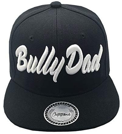 Outfitfabrik Snapback Cap Bully Dad in schwarz, mit geradem Schirm und 3D-Stick in weiß (Geschenkidee für Hundebesitzer) für Herren, verstellbar an der Rückseite