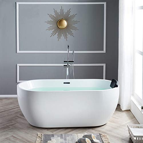 DAIMENG Stand Alone Bathtub Modern Simple White Acrylic Bath Tub with Faucet Shower Head Switch Water Valve,140 * 71 * 56cm