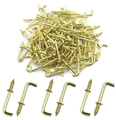 TUOREN Ganci quadrati da 1/2 pollici in metallo placcato ottone a vite con viti autofilettanti ad angolo retto ganci a forma di L - 150 pezzi