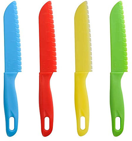 Kunststoff Küchenmesser Set,4er Pack Nylon-Kochmesser für Kinder Kunststoffmesser Plastik Kindersichere Kochmesser Nylonmesser für Brot Obst Salat BPA-Frei