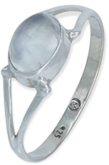 mantraroma Ring Damen Silber 925 Regenbogen Mondstein Edelstein weiß schlicht modern