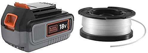 Black+Decker Li-Ion Akku (18V 4,0Ah, für alle 18V / F5 Gartengeräte und Elektrowerkzeuge) BL4018 & vollautomatische Einzelfadenspule (für Rasentrimmer 10 m Länge, 1,5 mm Fadendurchmesser) A6481