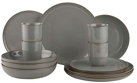 BUTLERS Geschirrset 4 Personen NATIVE Steinzeug Geschirr Set 16-tlg. Kombiservice modern | Tassen Pastateller Kuchenteller Speiseteller | Mikrowellen- & spülmaschinenfest