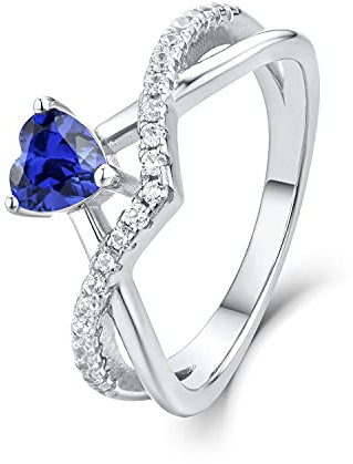 Starnny Herz Ringe Frauen Silber 925 Verlobungsring Eheringe Damen Ring mit 0,5 ct Herz 5A Zirkonia September Geburtsstein Saphir für Damen,49