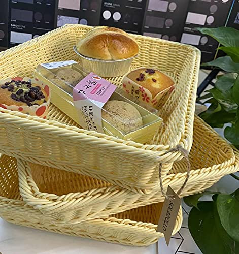 SOLAPOLLO 3 paquets de paniers à pain en poly osier de 15,7 pouces, panier rectangulaire en osier de légumes, panier de service rectangulaire pour la maison, la cuisine, le restaurant, le magasin