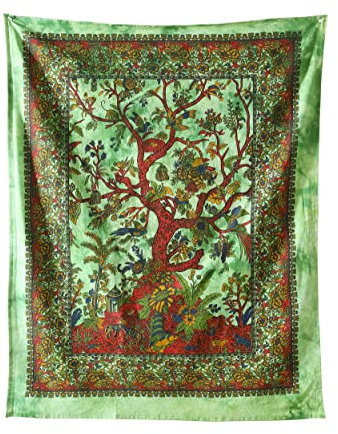 Popular Handicrafts Wandteppich, Baum des Lebens, Hippie, Batik, psychedelischer Wandbehang, indische Maditation, , Bohemian, Hippie, Schlafsaal, Raumdekoration, Poster, Grün, 76,2 x 101,6 cm