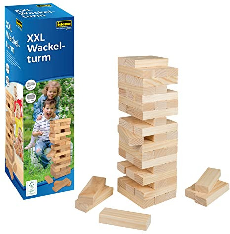 Idena 40212 - XXL Wackel-Turm, Stapelspiel mit 54 Bausteinen, Geschicklichkeits-Spiel aus Holz, ca. 15 x 15 x 54 cm großer Stapel-Turm, Spiel-Spaß für die ganze Familie