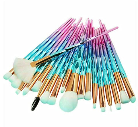 20pcs Makeup Brush Set, Premium Synthetic Kabuki Brushes Set for Foundation, Shading, Eyebrow, Face Blender, Makeup Brush Kit (TURQUOISE & PINK)