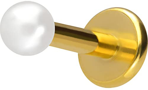 PIERCINGLINE Titan Labret mit Gewinde synth. PERLE Piercing Ohr Helix Lobe Tragus Goldfarben 2,5 x 1,2 x 6 mm