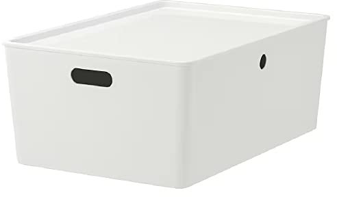 I-K-E-A KUGGIS Storage Box With Lid Basket Bin Home Store Organizer Durable Plastic White Stackable Large 37x54x21 cm + FREE SHOE BAG