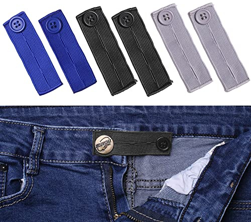 Elastic Button Extenders for Men and Women, Waist Extenders Adjustable for Pants, Trousers, Dress and Jeans, 6-Pack (3 Colors, Style 2)