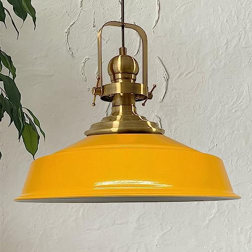 bamyum Asletl Hängelampe Industrial aus Metall Ø41 cm, Küchenlampe Vintage, Hängelampe Esstisch E27, Pendelleuchte Dunkelgelb, Wohnzimmerlampe Hängend Vintage, Pendelleuchte Esstisch und Wohnzimmer