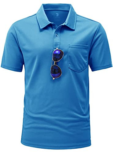 YSENTO Herren Poloshirts Kurzarm Golfshirts Atmungsaktiv Funktionell Tennis Arbeit Casual T-Shirts mit Brillenhalter(Blau,L)