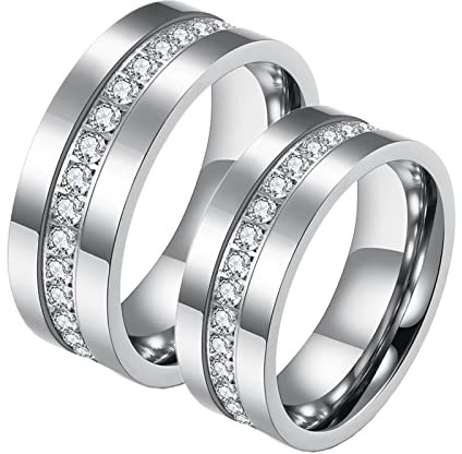 Hoisy Verlobungsringe Paar, Partnerringe für Sie und Ihn 8MM Silberring mit Zirkonia Größe Frauen 60 (19.1) und Männer 62 (19.7)