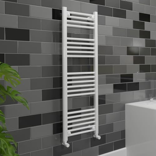 400mm (w) x 1200mm (h) Straight White Gloss Heated Towel Ladder Rail Bathroom Radiator - 1927 BTUs