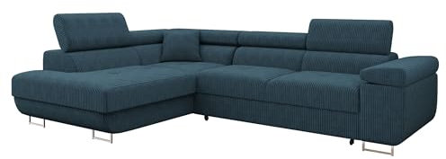 Mirjan24 Ecksofa Torezio Cord mit Bettkasten, Einstellbare Kopfstützen, Sofa mit Schlaffunktion, Eckcouch für Wohnzimmer, L-Form Couch mit Bettfunktion (Poso 05, Seite: Links)