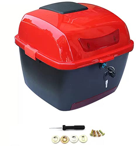 HDBODY Koffer Für Roller Wasserdichter Universal-Motorradkoffer Mit Sicherheitsschloss ABS-Motorradkoffer,Rot,24x29x30cm