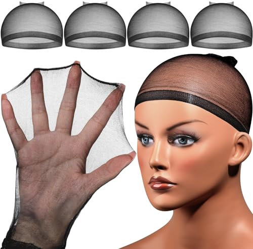 FANDAMEI Haarnetz Nylon Ultra Dünne Wig Caps, Perücke Kappen Durchsichtige Perückenkappe Set Atmungsaktive Perückennetz Unterziehhaube Dehnbare Elastische, Schwarz, 4 Stücke