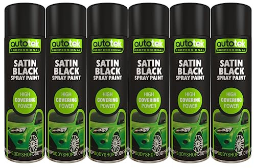 AutoTek Satin Black Multi-Purpose Aerosol Spay Paint 500ml x6