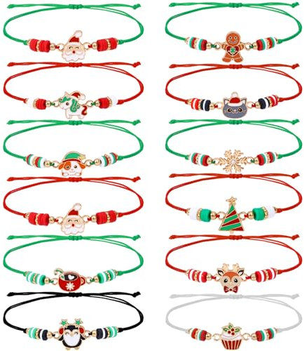 vamei 12 Piezas Pulsera Amistad Pulsera Niña Navidad Pulseras de Cuerda Trenzada con Papá Noel Muñeco de Nieve Alce Copo de Nieve Brazalete Joyería para Niña Mujer Regalo de Cumpleaños de Fiesta
