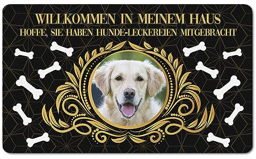 PERSONALISIERTE Fußmatte mit Foto Matte Lustiger Tierliebhaber Fußabstreifer; Waschbarer Fußabtreter für Innen und Außen vor der Tür, ins Haus Motiv Hunde Hundeleckerli [140]