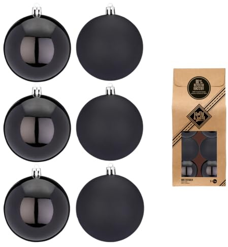 Kunststoff Weihnachtskugeln | Set mit 13 Kugeln 6cm | Christbaumschmuck Weihnachtsschmuck bruchfest (schwarz | Ebony Black)