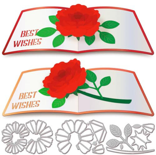 GLOBLELAND 3D Rosen Stanzformen Für Die Kartenherstellung, 3D Blumen Stanzformen, Metall Stanzformen, Vorlage Für DIY Scrapbooking, Prägung, Papier, Album, Basteln, Dekor