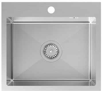 VBChome Fregadero de acero inoxidable, 50 x 45 cm, acero inoxidable cepillado, con orificio para grifo, fregadero de cocina grande, sifón de acero inoxidable
