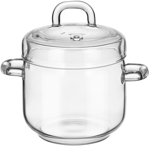 HOLIDYOYO Pentole In Trasparente Con Coperchio Pentola In Pentola Con Coperchio Pentole In Piano Cottura Set Di Pentole In Per Pasta Zuppa Di Noodle Latte 350Ml