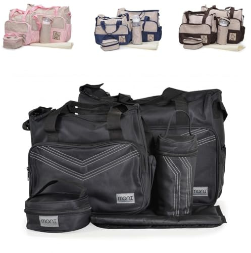 Moni Wickeltasche Stella, Set mit Wickelunterlage, Isoliertasche f. Babyflaschen schwarz