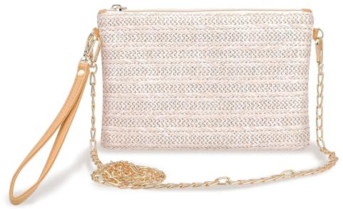 KALIONE Womens Straw Purse, Rattan Clutch Vacation Purses Straw Beach Bags Woven Crossbody Bags with Strap for Women Girls (Beige)