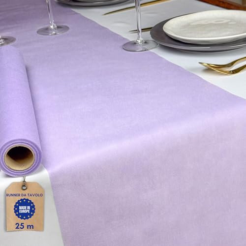 NATUARTE, Vlies Tischläufer Flieder, 25 Meter x 30 Zentimeter, Deko Tischband, Tischdekoration, Dekor Taufen Kommunionen Hochzeit Geburtstage, Tischläufer Rolle, Farbe Flieder