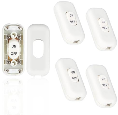 CYIOU 4 Pcs Interruptor de Cable en Línea 250V 6A Torpedo Interruptor Botón Interruptor Unipolar Lampara para Lámpara de Escritorio Lámpara de Noche (Blanco)