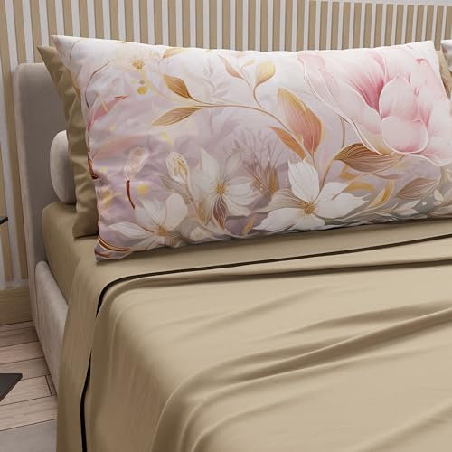 PETTI Artigiani Italiani - Lenzuola in Cotone con Federe in Stampa Digitale, Lenzuola Matrimoniali, Completo Letto Matrimoniale, Tokyo Tortora, 100% Made in Italy
