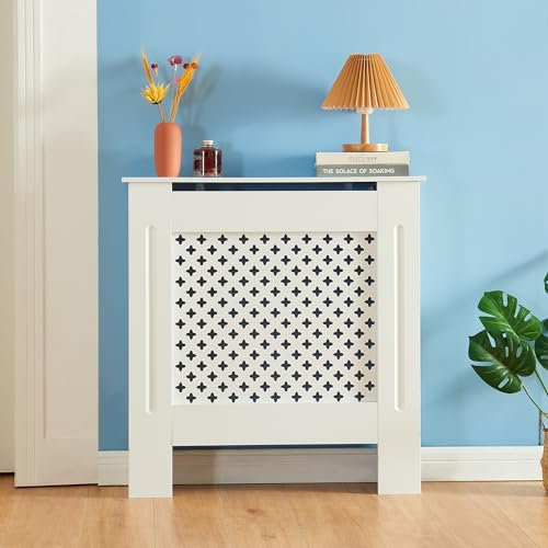 Panana Radiator Cover, Modern Diamond Style White Painted Modern MDF Wall Cabinet for Living Room Bedroom (Small)