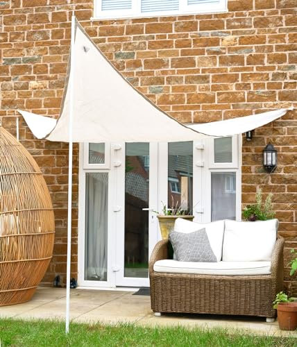 Bravich Triangle Sun Shade Sail, 3.6m x 3.6m x 2.65m. Sunshades For Garden, Waterproof Fabric & 90% UV Block. Outdoor Canopy For Patio, Hot Tub Shelter, Party & Garden Shade - (Cream)
