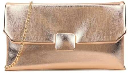 LeahWard Metallic Clutch Purse with Gold Chain, Large Soft Faux Leather Clutch Bag, Bag For Wedding, Prom, Party (ROSE GOLD)