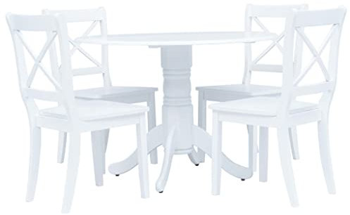 LAPOOH 5-TLG. Essgruppe, Esstisch Mit Stühlen, Esstischgruppe, Esszimmergruppe,Küchentisch Mit Stühlen, Tischgruppe, Gummiholz Massiv Weiß