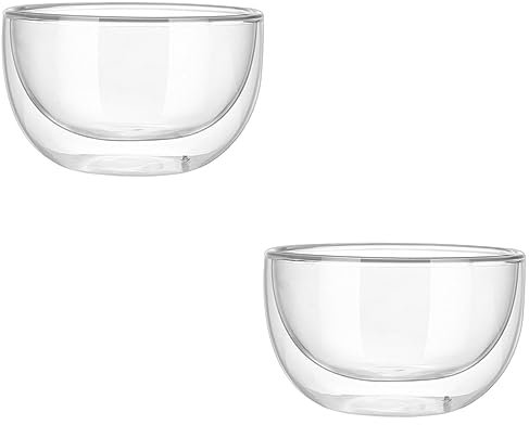 Set Di 2 Ciotole in Borosilicato Doppia Parete Ciotole Trasparenti Per Dessert Insalata E Frutta Facile Da Pulire Alta Capacità 11Cm