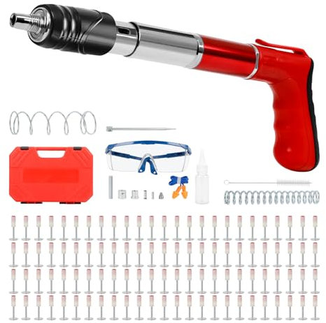 Pistola de clavos manual con 100 clavos redondos, pistola de clavos portátil de hormigón de acero, 5 velocidades ajustables, pistola de clavos de pared para anclaje de pared de techo, ranuradora de