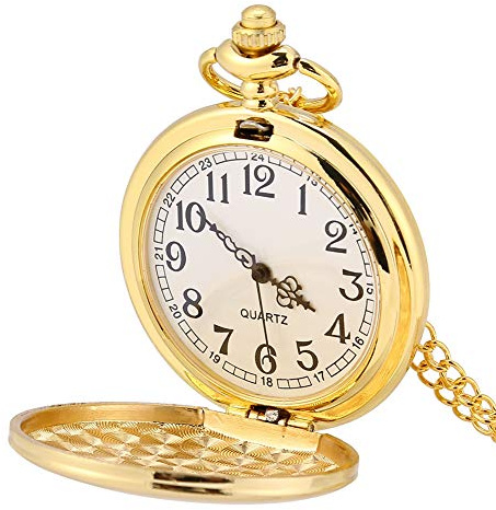 Phefop Klassische Quarz-Analog-Taschenuhr-Halskette, Lange Lebensdauer, Kratzfeste Hülle, Angenehm zu Tragen (Goldglänzende dünne Kette)