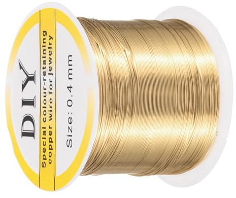 sourcing map 0.4mm/26 Gauge Copper Wire for Jewelry Making, 1 Roll Craft Tarnish Resistant Beading Wire for Jewelry Making Supplies DIY (Bright Gold)-100m