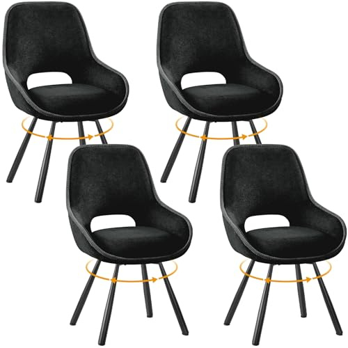 ANVOFONG Esszimmerstühle 4er Set,180° Drehstuhl,Stühle Esszimmer mit Armlehnen Rückenlehne,Esszimmer Wohnzimmer Stuhl,Dickes Schaumstoff-Kissen Polsterstuhl,dunkelgrau