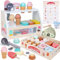 Wooden Ice Cream Counter Playset for Kids Age 3+, Toddler Girl Toys Kitchen Playset Pretend Play Gifts, Play Food Scoop and Serve, Play Kitchen Sets for Kids
