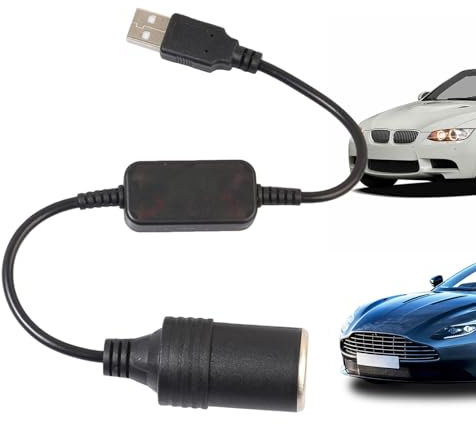 Adaptador USB a encendedor de cigarrillos de 12 V – USB para encendedor de cigarrillos | 5 V USB A macho a 12 V convertidor de enchufe hembra | convertidor de enchufe macho a hembra para grabadora de